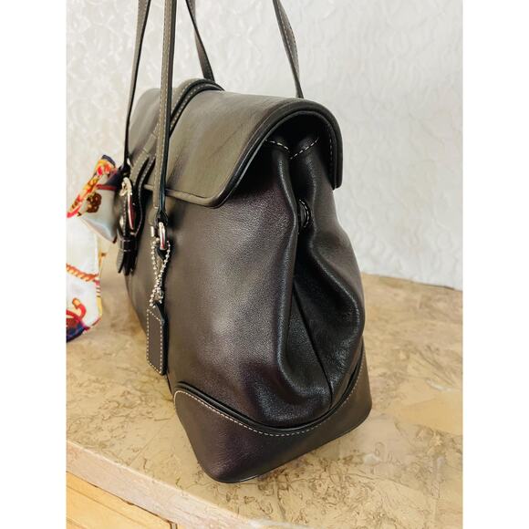 Coach Black Leather double handle Hampton Satchel Bag purse 9268 - Picture 5 of 10